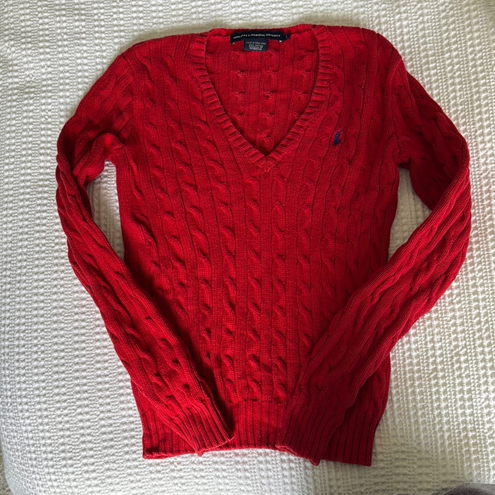 Ralph Lauren Sport Red Cable Knit Sweater